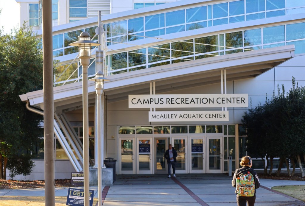 The front entrance to the Campus Recreation Center at Georgia Tech.
