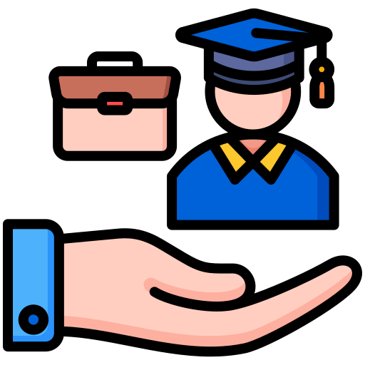 A graphic that displays a figure wearing graduation regalia and a briefcase that is located to the left of the figure.  
