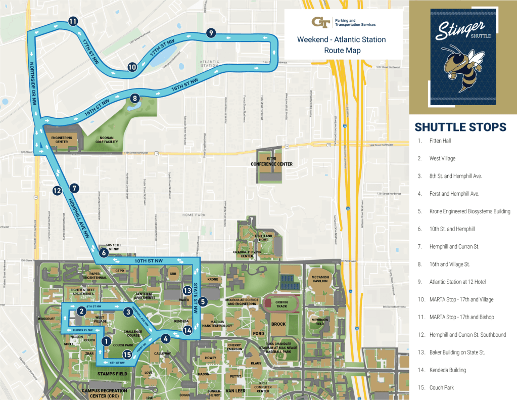 Transit map with colored lines representing Grocery route along with common stops marked.