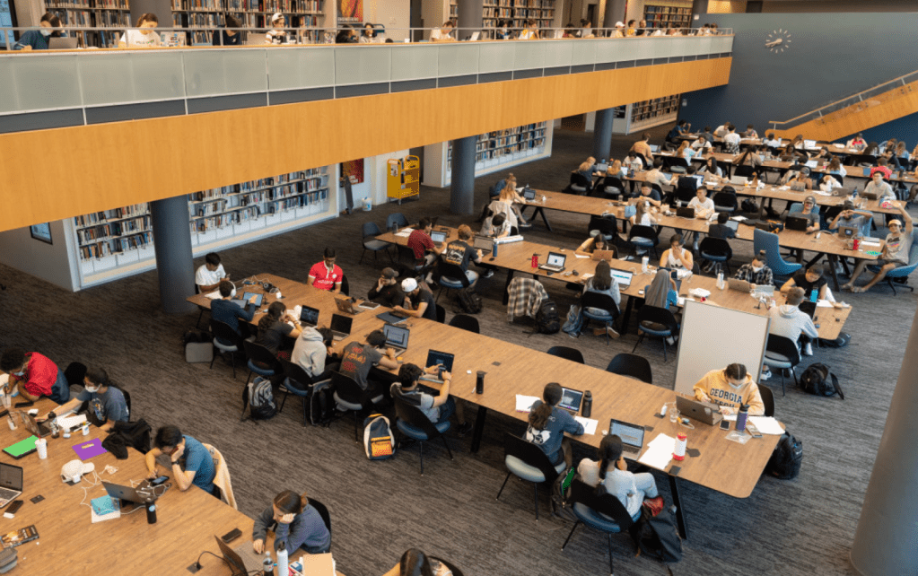 Georgia Tech students crowded in the Clough Undergraduate Learning Commons (CULC)