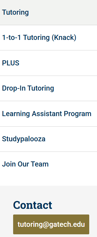Screenshot Showing all the GT Tutoring Options