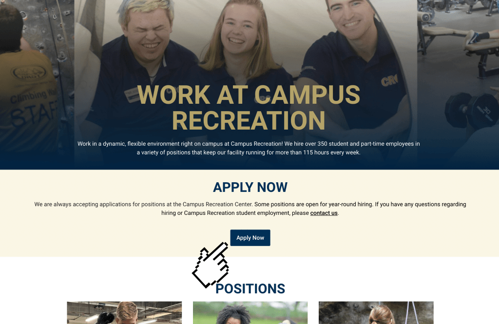 Georgia Tech's CRC Job Posting website with cursor pointing out where to apply