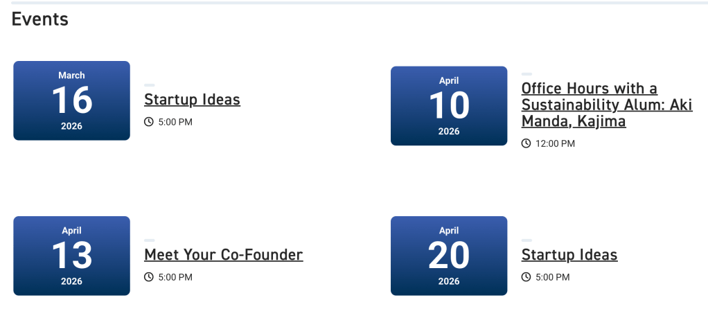 Screenshot showing CREATE-X events and programs available to students