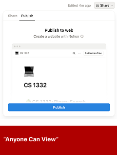 Screenshot of the Notion publish settings showing the option to publish a page to the web with a ‘Publish’ button.