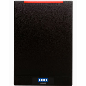 Black HID campus card reader that supports mobile BuzzCard tapping.