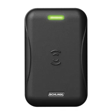 Grey Schlage campus card reader that supports mobile BuzzCard tapping.