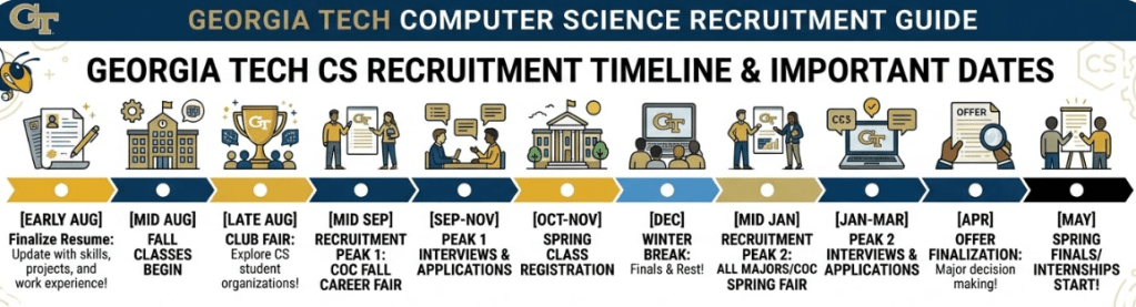 Timeline showing tech internship application windows from July through March
