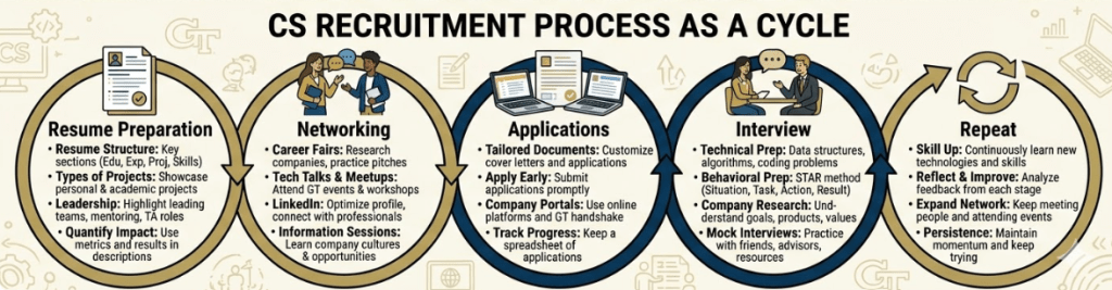 An image showing the common steps and processes students follow during recruitment. 