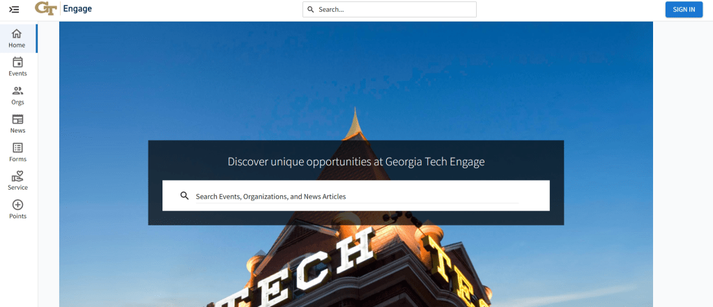 Screenshot of Georgia Tech Engage homepage