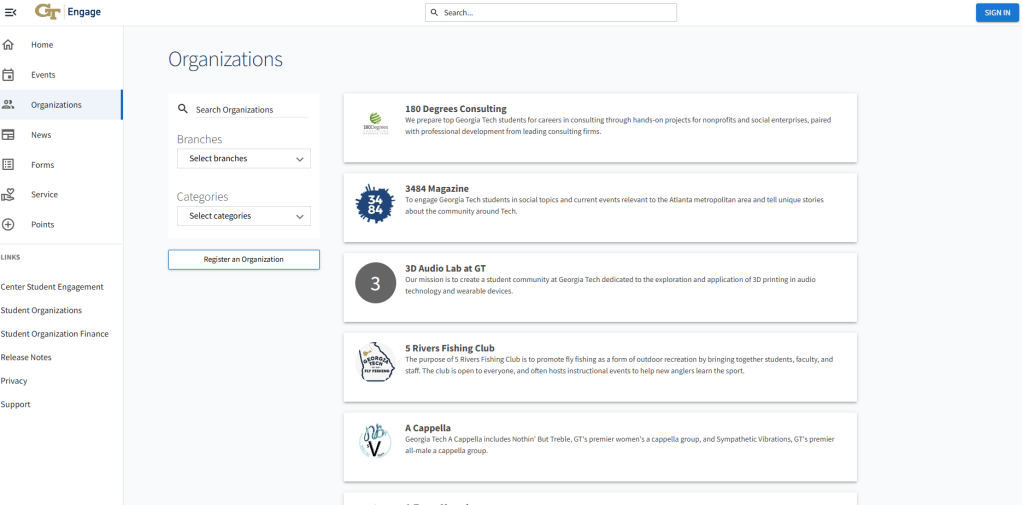 Find  clubs and organizations to join through Engage