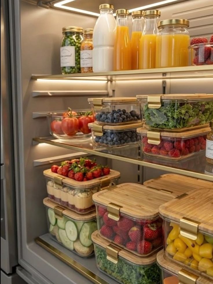Food organized in container inside fridge