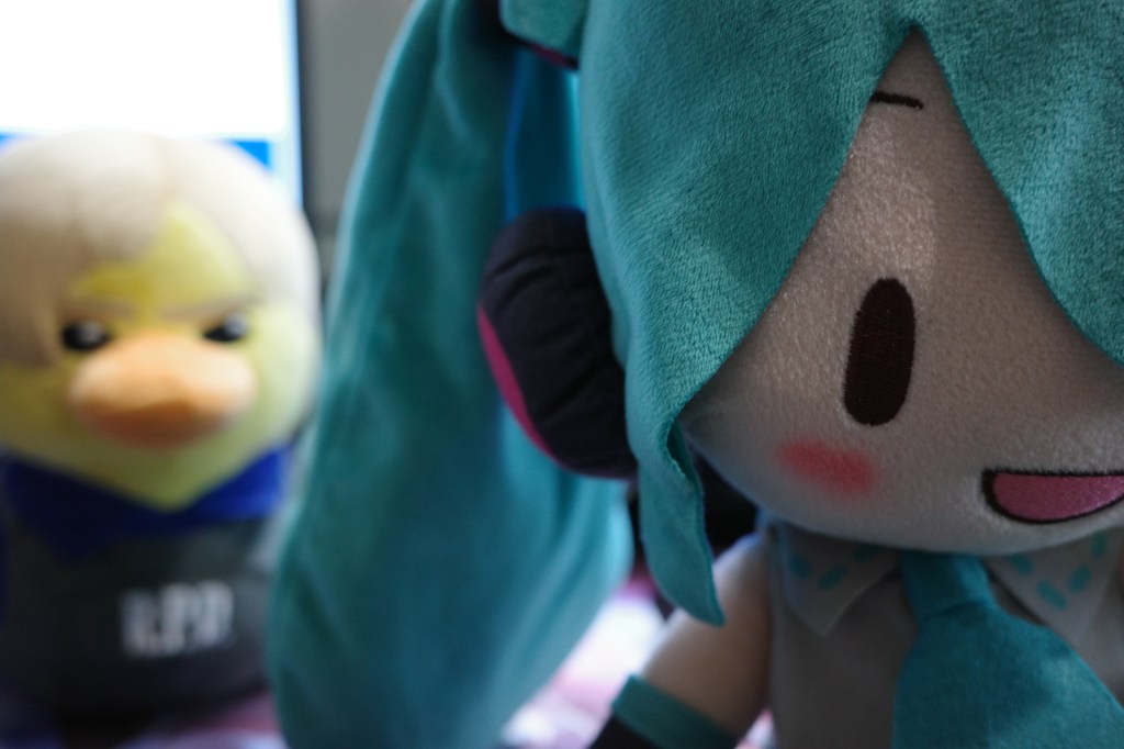 This photo shows the effect of wider aperture with a deeper depth of field. Only the doll in the foreground is in focus.