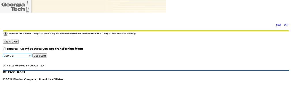 Screen to indicate what state the institution is in.