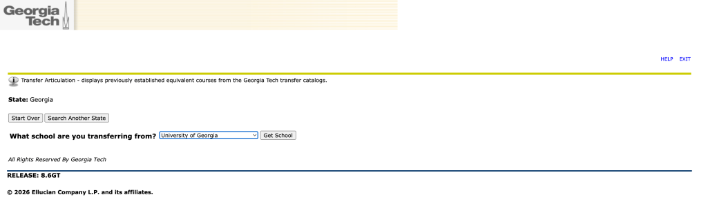 Screen to indicate what institution to transfer from.
