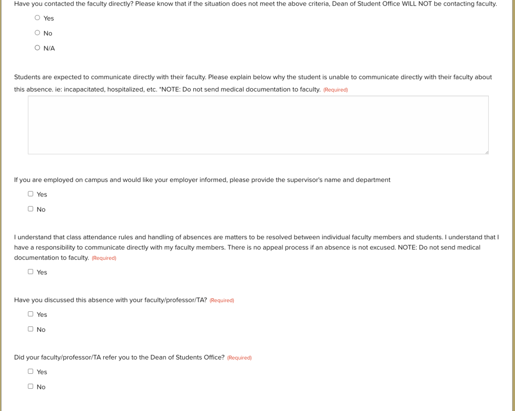 Class Absence Verification blank form with empty input fields.