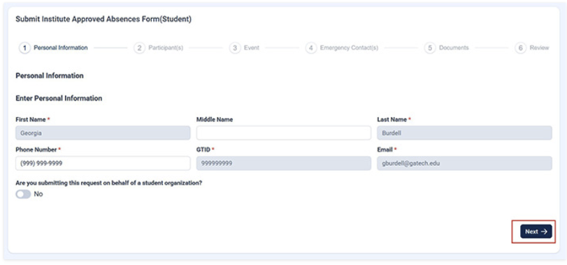 Institute Approved Absence blank form with empty input fields.