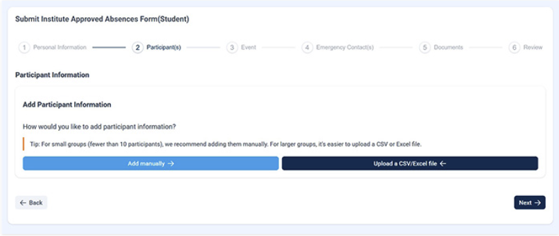 Institute Approved Absence blank form with empty input fields.