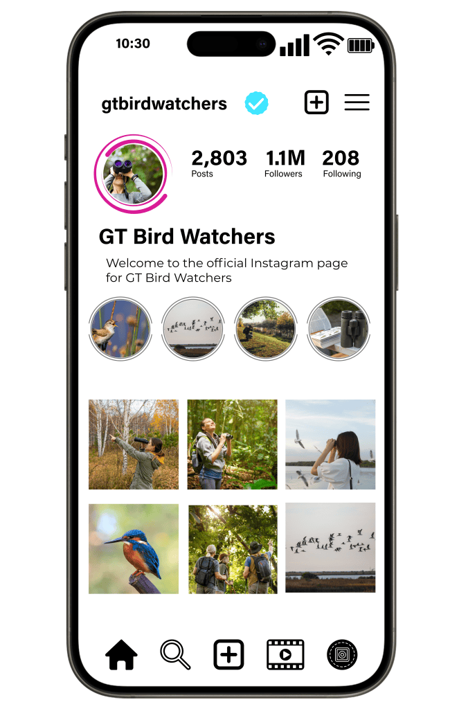Instagram social media profile displaying club information and posts promoting activities and events.
