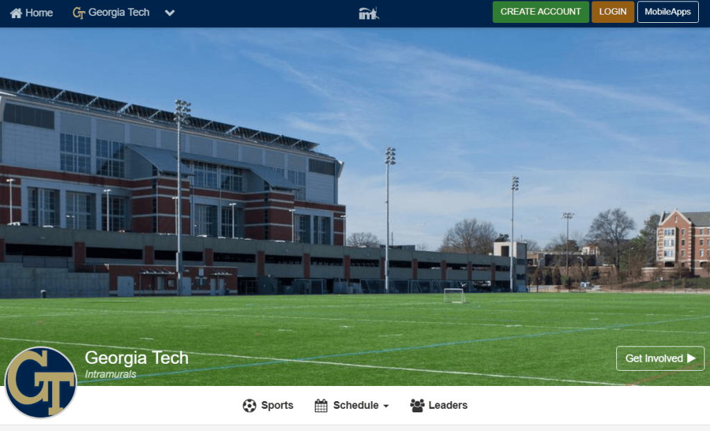 Image of GT IM Leagues Website home page.